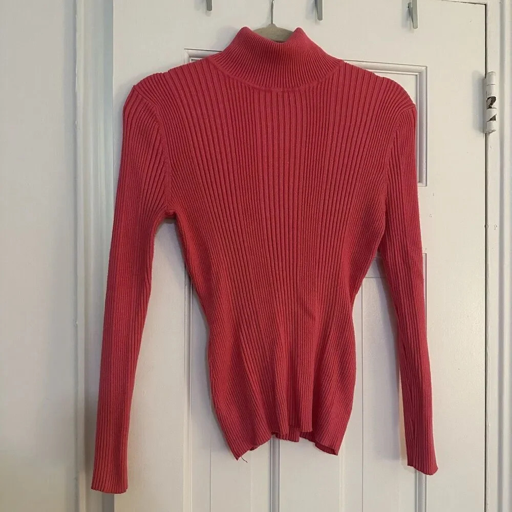Hot Pink‎ Long Sleeve Turtleneck Sweater Size Medium Academia Elle Woods Stretch